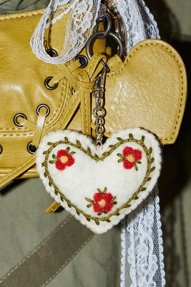 Uo White Boho Heart Keyring