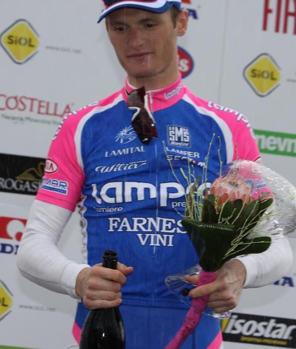 Grega Bole (Lampre) a bit soggy on the podium.