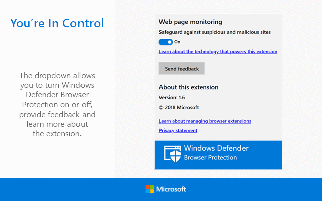 Windows Defender Chrome Extension Toggle
