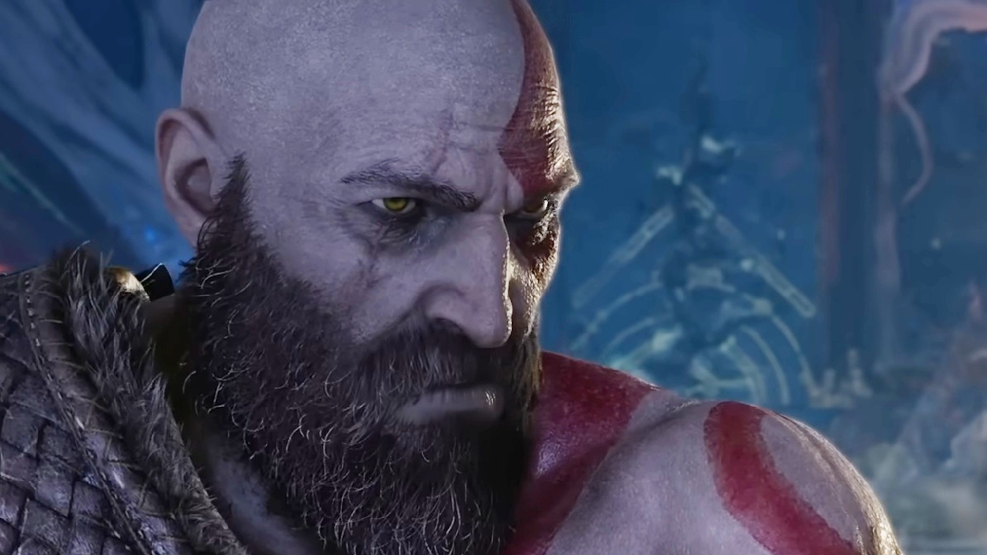 A mourning Kratos in God of War (2018)