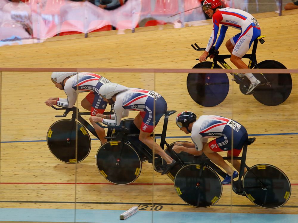 Great Britain's winning team pursuit formation.