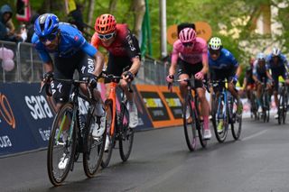 BOCCA DELLA SELVA ITALY MAY 14 LR Daniel Martinez of Colombia and Team BORA hansgrohe Blue Mountain Jersey Geraint Thomas of The United Kingdom and Team INEOS Grenadiers and Tadej Pogacar of Slovenia and UAE Team Emirates Pink Leader Jersey cross the finish line during the 107th Giro dItalia 2024 Stage 10 a 142km stage from Pompei to Cusano Mutri Bocca della Selva 1389m UCIWT on May 14 2024 in Bocca della Selva Italy Photo by Tim de WaeleGetty Images