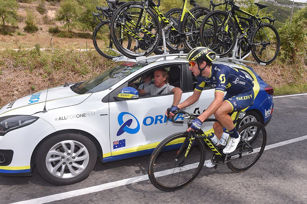 Simon Yates at the Orica-Scott team car
