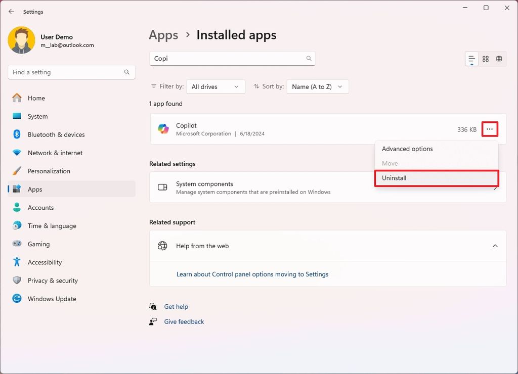 Copilot remove app from Windows 11