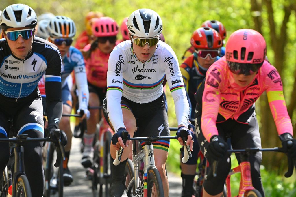 LIEGE BELGIUM APRIL 24 EDITORS NOTE Alternate crop Lotte Kopecky of Belgium and Team SD Worx Protime competes during the 8th Liege Bastogne Liege Femmes 2024 a 1529km one day race from Bastogne to Liege UCIWWT on April 24 2024 in Liege Belgium Photo by Luc ClaessenGetty Images