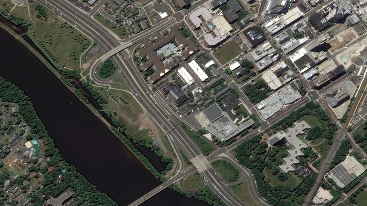 A satellite image captured July 14, 2020 shows New Brunswick, New Jersey before the flooding.