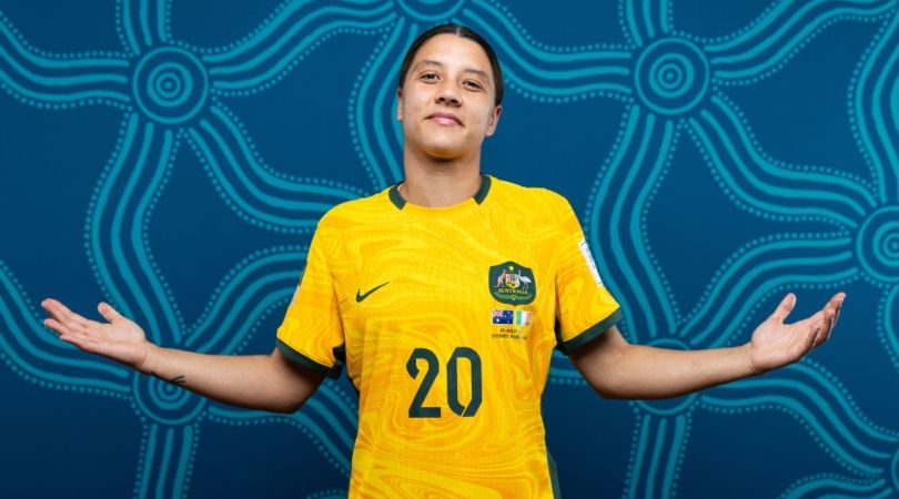 Sam Kerr of Australia poses for a portrait during the official FIFA Women&#039;s World Cup Australia &amp; New Zealand 2023 portrait session on July 17, 2023 in Brisbane, Australia