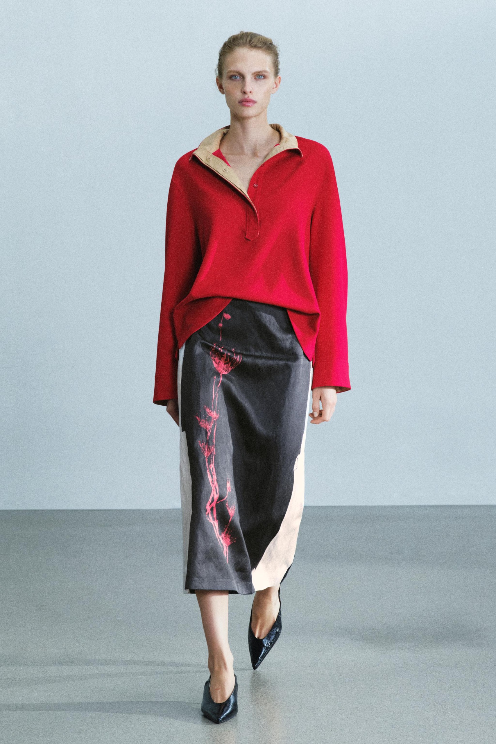 Zw Collection Contrast Shirt - Red - Xs