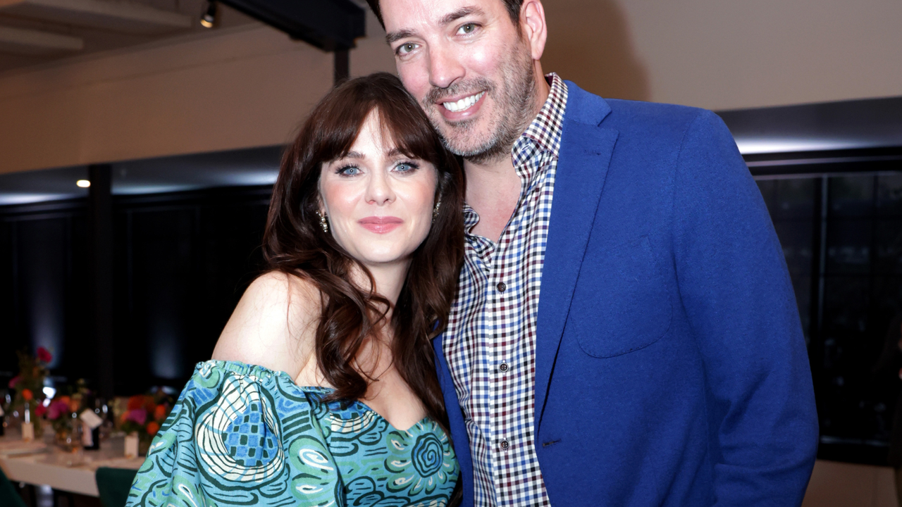 Zooey Deschanel and Jonathan Scott at the premiere of &quot;What Am I Eating&quot; held at Casita Hollywood on May 22, 2023 in Los Angeles, California.