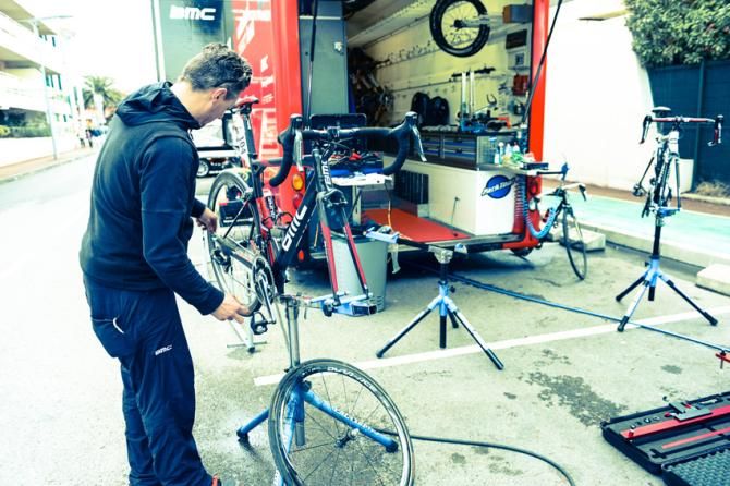 Ama&euml;l Moinard's bike was one of the first to be worked on