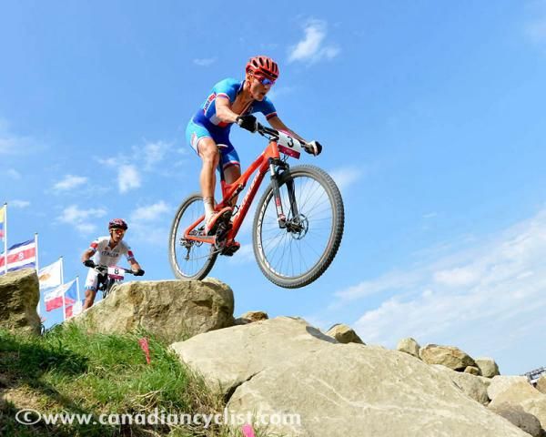 Jaroslav Kulhavy (Czech) catches air out on course on his way to victory