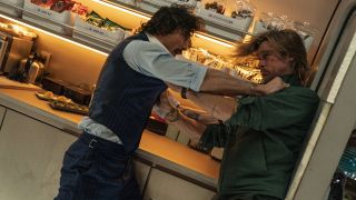 Brad Pitt and Aaron Taylor-Johnson fight in Bullet Train