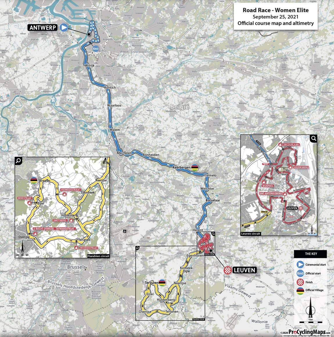 Road race map for elite women at 2021 UCI Road World Championships