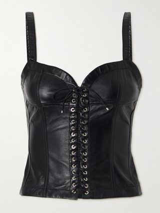 Lace-Up Leather Bustier Top