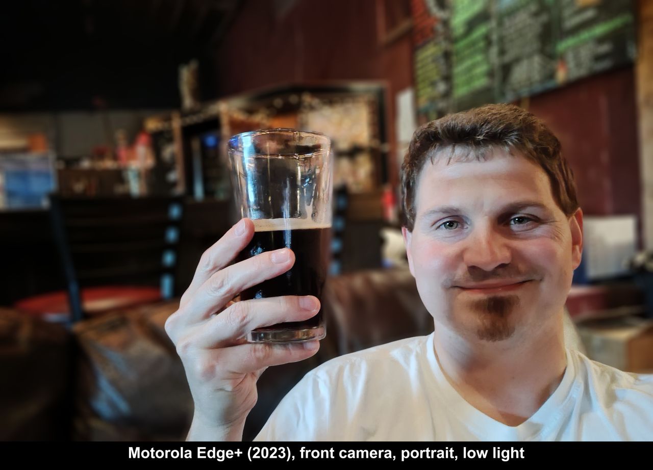 A portrait mode shot in low light using the front-facing camera from the Motorola Edge+ (2023)