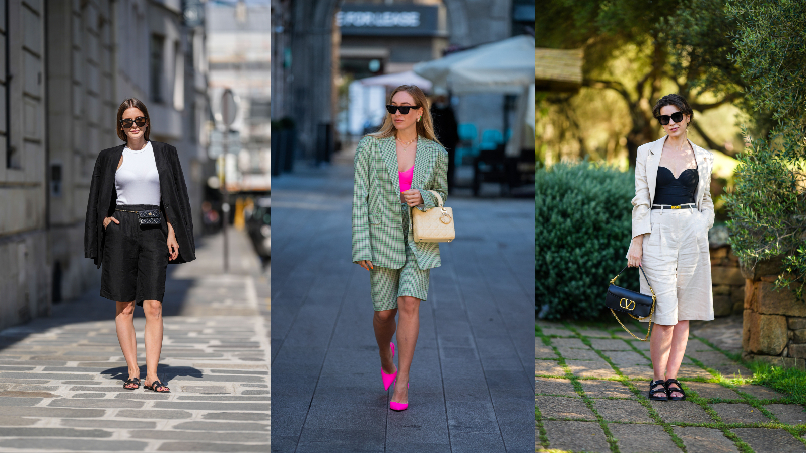 street style letní outfity do práce krátký oblek