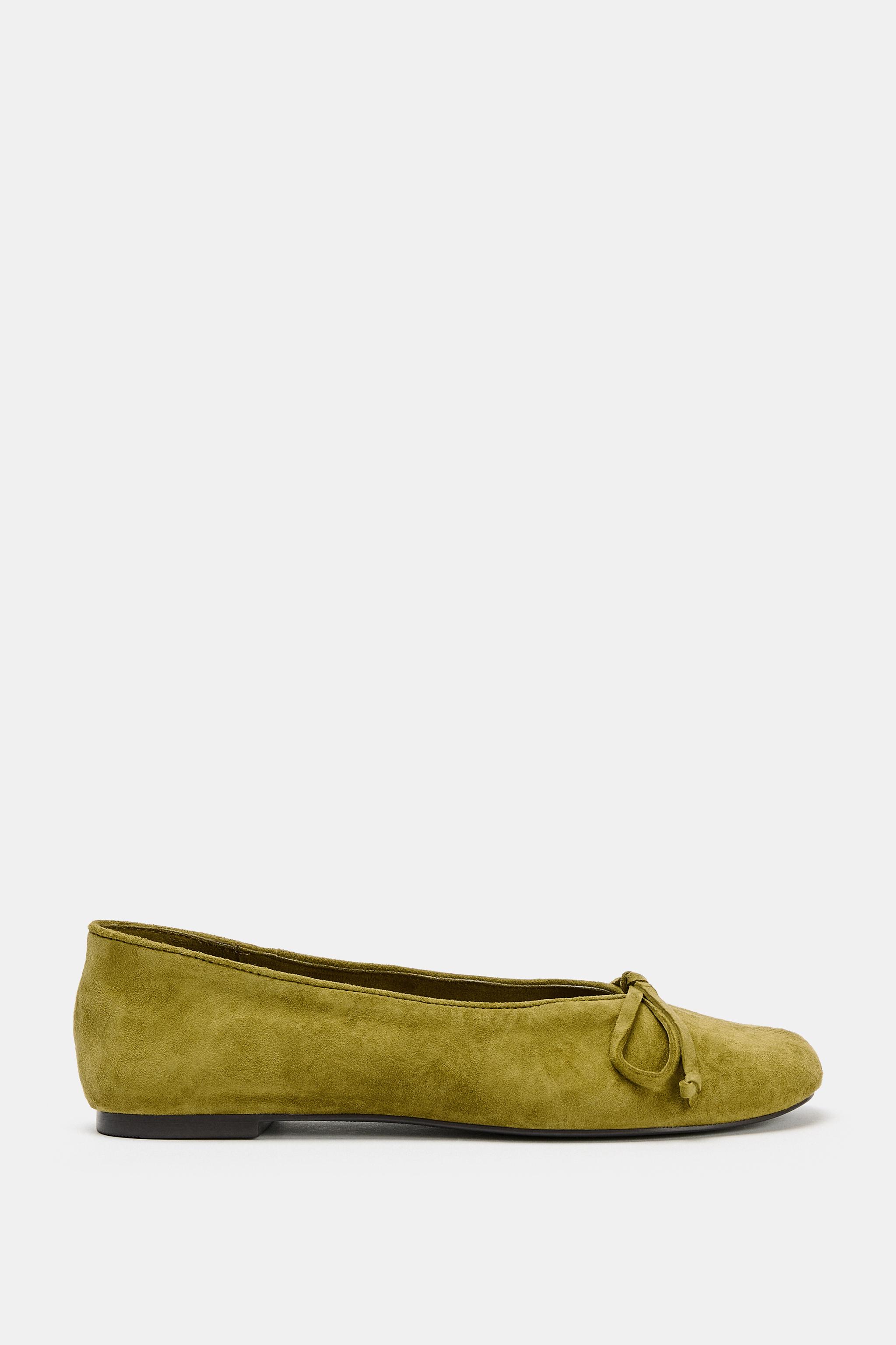 ZARA Suede Ballet Flats With Bow