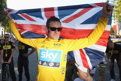 Bradley Wiggins celebrates winning Tour de France in 2012