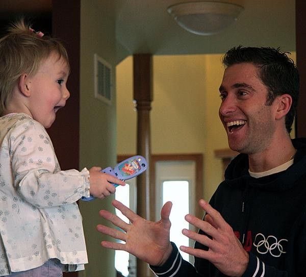 Vande Velde's daughter Uma hangs out with her dad.
