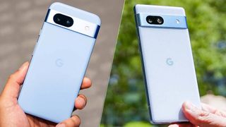 The Google Pixel 8a and Pixel 7a in a split image