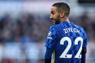 Hakim Ziyech of Chelsea during the Premier League match between Newcastle United and Chelsea at St. James Park on October 30, 2021 in Newcastle upon Tyne, England.
