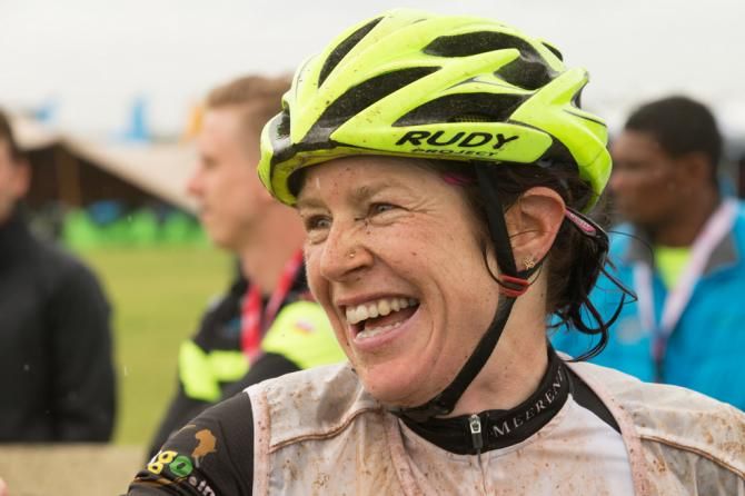 Ester Suss of team Meerendal shows her delight after winning stage 1