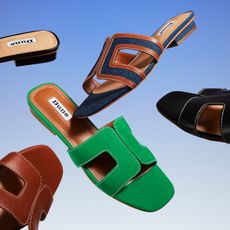 Dune Loupe sandals in green and denim