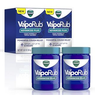 Vicks Vaporub Advanced Plus, Powerful Cough Suppressant, Topical Chest Rub & Analgesic Ointment, Medicated Vicks Vapors, Fast Cough Relief, 2.82oz X 2