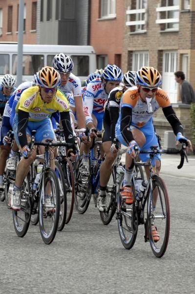Tyler Farrar (Garmin-Slipstream) rides at the front of the bunch.