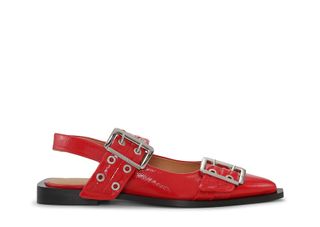 GANNI, Red Wide Welt Buckle Ballerinas