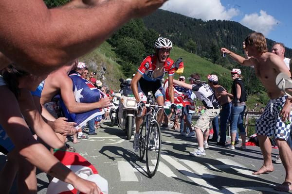 Andy Schleck (Team Saxo Bank) pursues Alberto Contador to the summit finish.