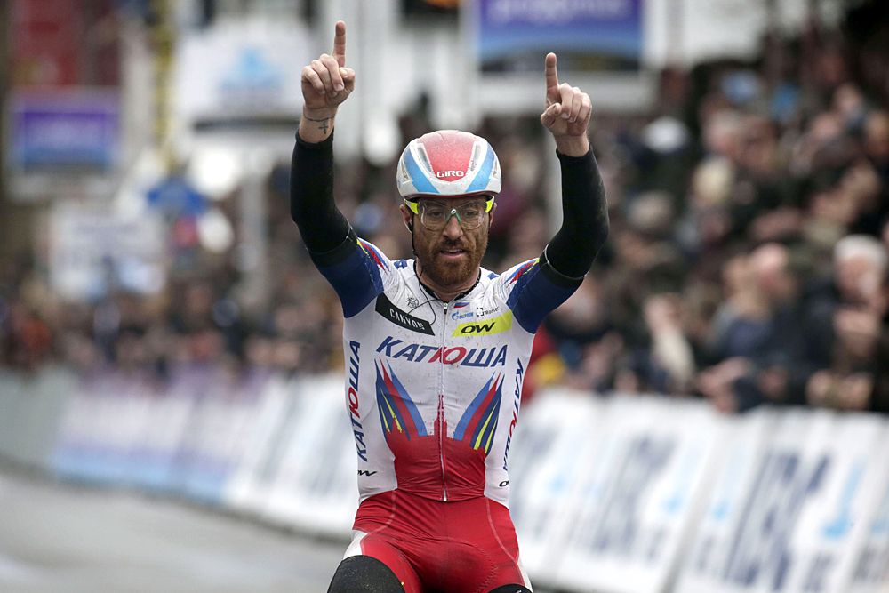Luca Paolini (Katusha) takes a solo win at Gent-Wevelgem