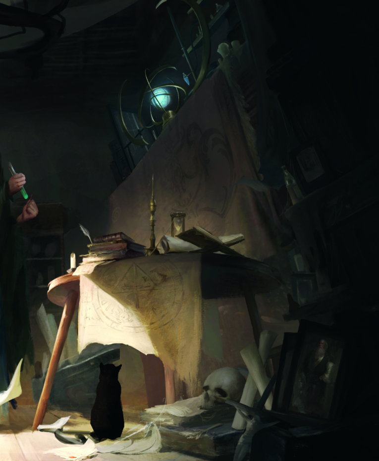 Striking fantasy scene; a wizard