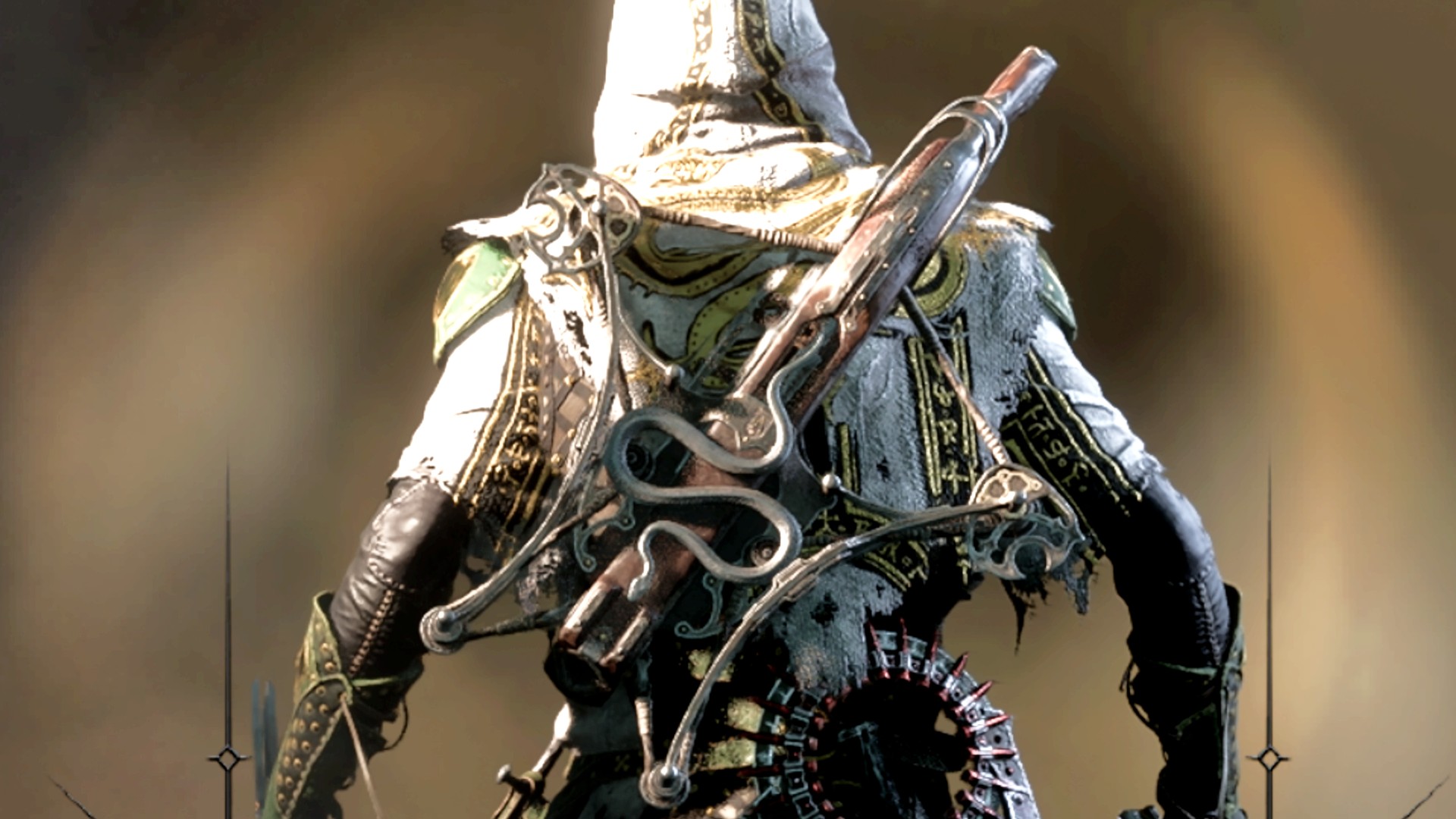 Tiel wears the Forgotten Crossbow on his back, one of the best Mortal Shell 2 weapons