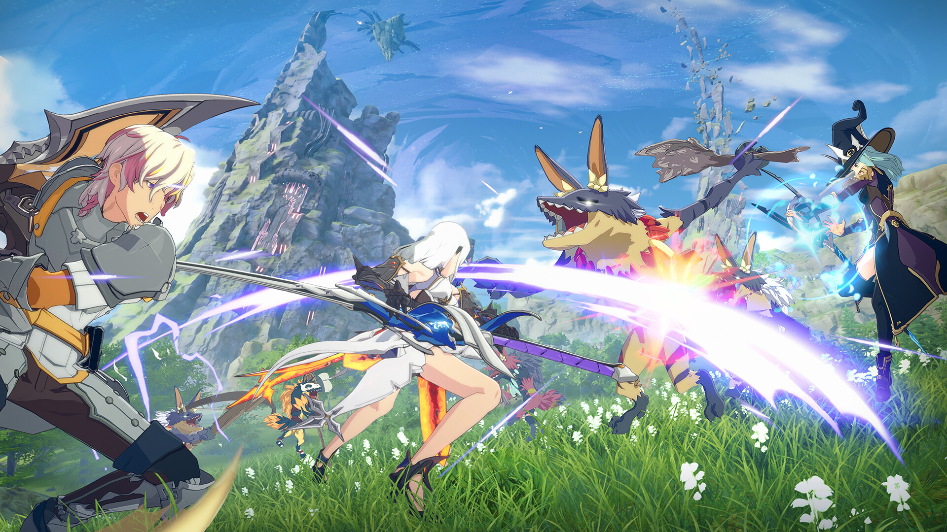 A party of Blue Protocol: Star Resonance player characters attack a lizard creature.