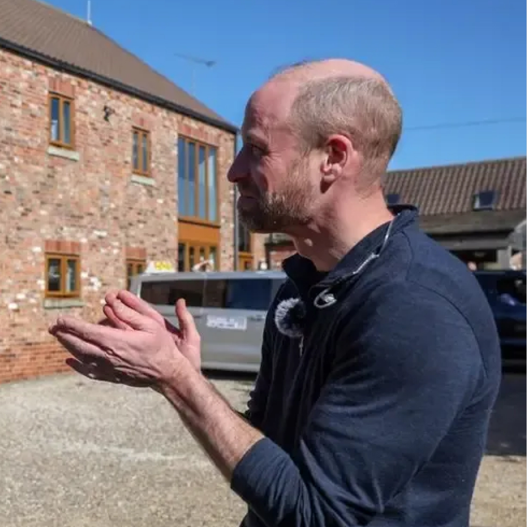 Greg James reacting in shock to Prince William showing up