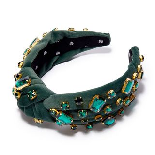 May Emerald Rectangle Crystal Velvet Knotted Headband