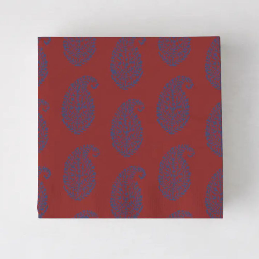 Red and blue paisley print napkin