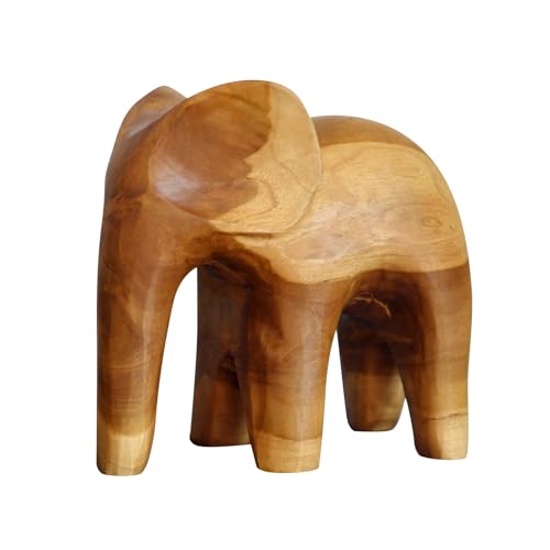 Jollymer Elephant Teak Sculpture Cute Elephant Figurines Home D&amp;eacute;cor Good Luck Elephant for Shelf Good Gifts for Women Elephant Lovers Decoration for Living Room, Bedroom, Office 7.5&quot; X 3.5&quot; X 7.1&quot;