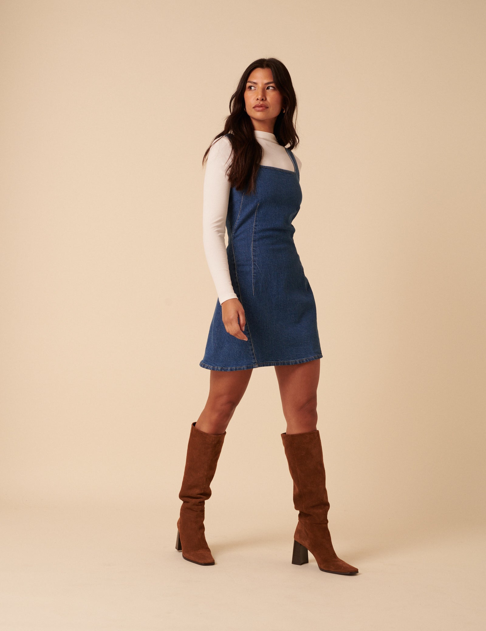 Blue denim delta mini dress