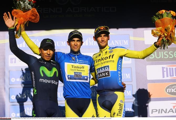 The final 2014 Tirreno-Adriatico podium: Nairo Quintana, Alberto Contador and Roman Krueziger