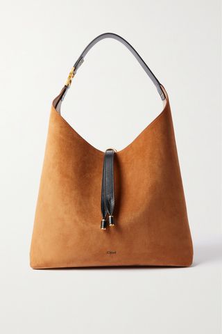 Marcie Leather-Trimmed Suede Shoulder Bag