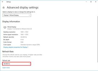 Change display refresh rate in Settings