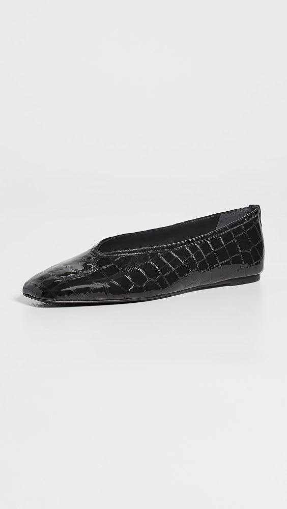 Ayra Flats - Black Croc Patent Leather