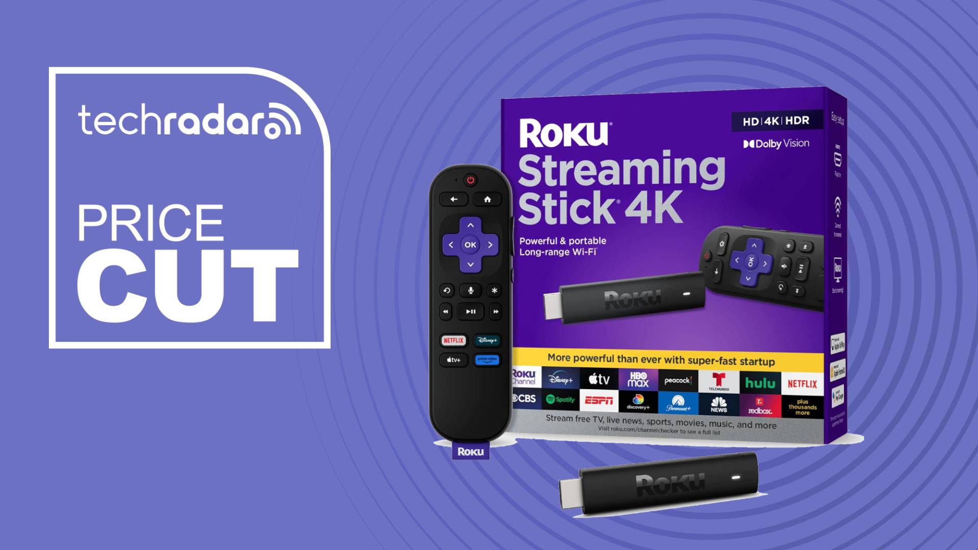 Roku Streaming stick 4K on purple background