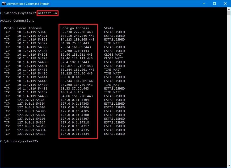 Netstat -n command