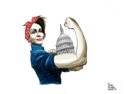Political cartoon U.S. Nancy Pelosi house congress rosie the riveter
