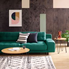 sofa with table and wooden flooring