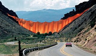 Art installation of a curtain across Rifle, Colorado.