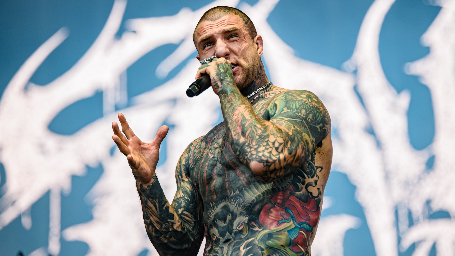 Alex Terrible of Slaughter to Prevail performs live at the 2025 Tuska Festival in Suvilahti on June 28, 2025 in Helsinki, Finland